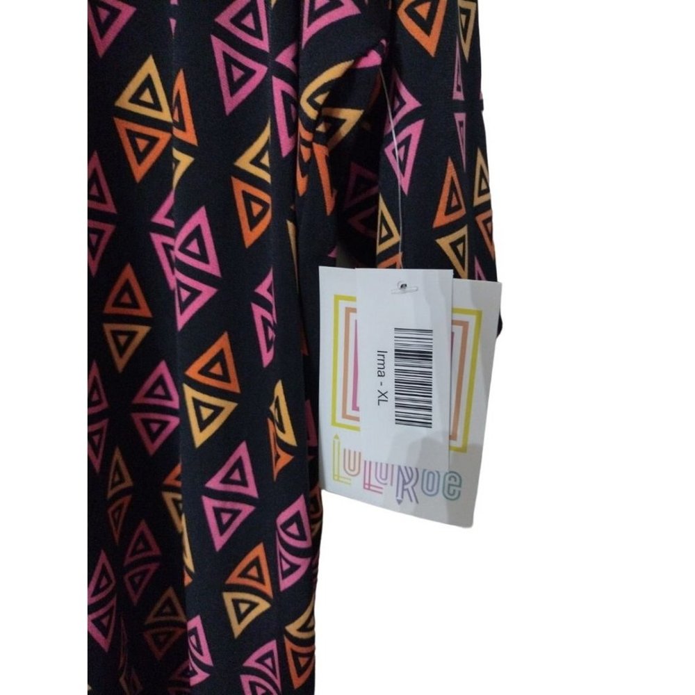 LulaRoe XL Irma Black with Pink and Orange Triangles - Picture 2 of 4